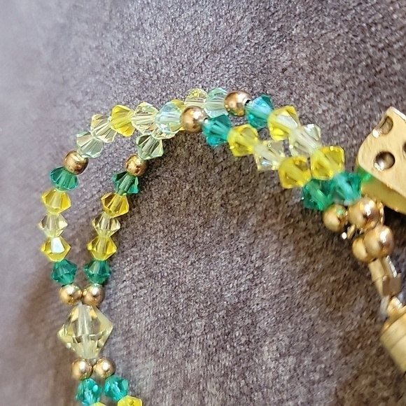 HANDMADE Crystal Green Bay Packers Cheese Charm Torsade Bracelet - Picture 3 of 6